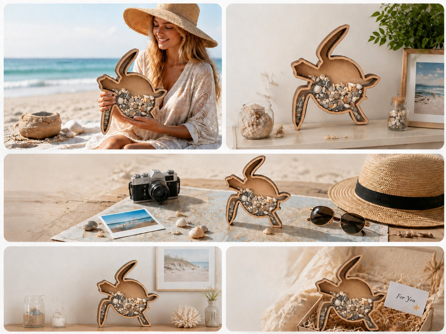 ๐ Ocean Memory Turtle Shadow Box โ Coastal Seashell Display Keepsake for Beach Treasures & Travel Memories