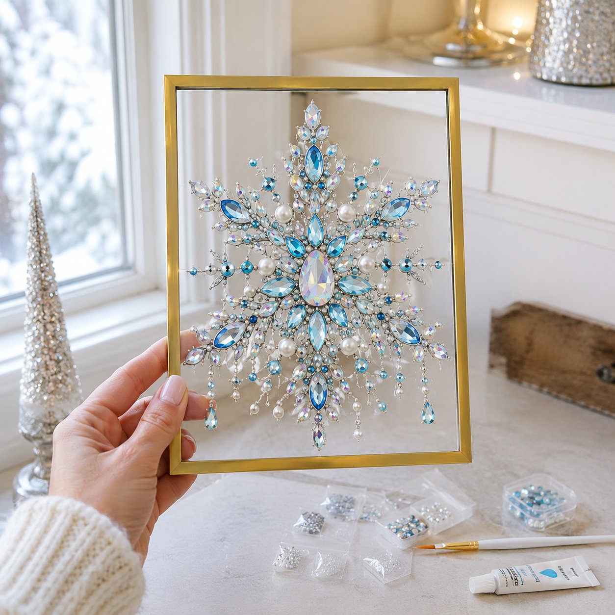 š„ LAST DAY 49% OFF ā š DIY Jeweled Christmas Tree Art Kit | Colorful Gems, Pearls, Paints & Gold-Tone Floating Display Frame šāØ