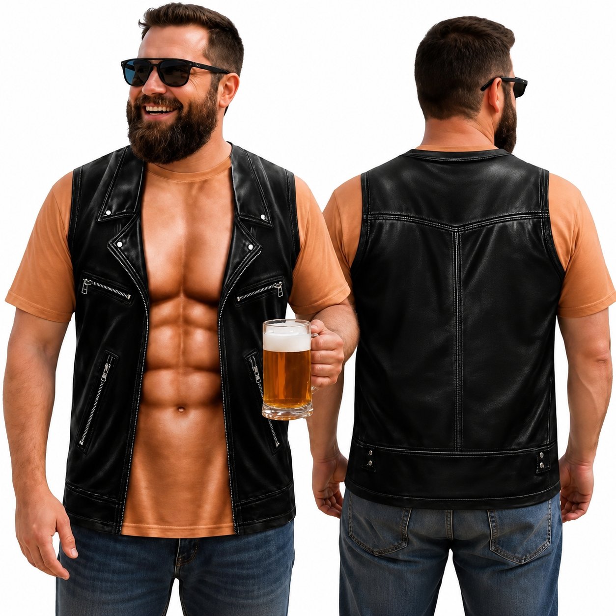 πͺπ₯ Personalized Six Pack ABS with Biker Vest Men Funny 3D T-Shirt β ππ€ Look Like a Biker, Feel Like a Legend!