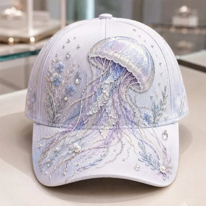 π 3D Ocean Creatures Printing Cap | Pearl & Crystal Adjustable Hat for Beach, Travel & Everyday Wear