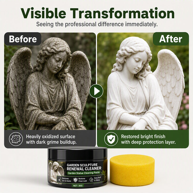 🌿50% OFF NOW! Garden Statue Renewal Cleaner Paste, Sculpture Restoration Cleaning Kit with Sponge, Remove Moss, Dirt & Stains for Stone, Resin & Metal Outdoor Ornaments