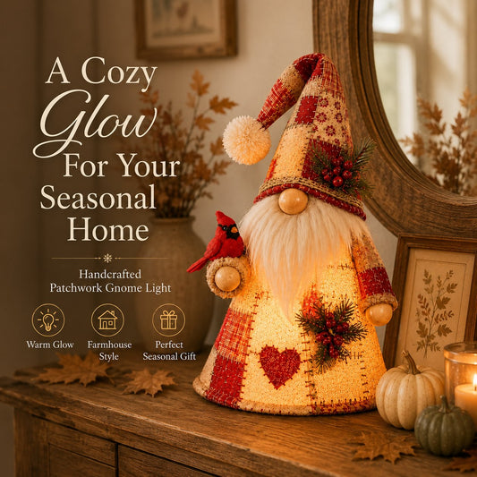 Free Shipping🔥49% OFF – 🐦 Patchwork Bird Gnome Light Collection | Warm Glowing Tabletop Decor with Farmhouse Patchwork Details for Mantels, Shelves & Holiday Gifts ✨