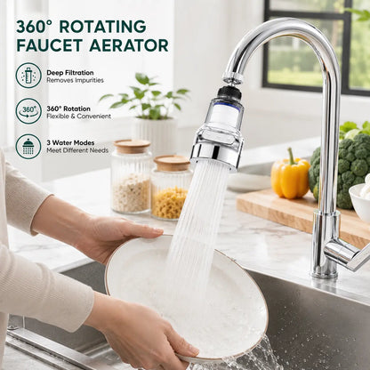 360° Rotating Faucet Aerator Filter, 6-Layer Filter with 3 Water Modes