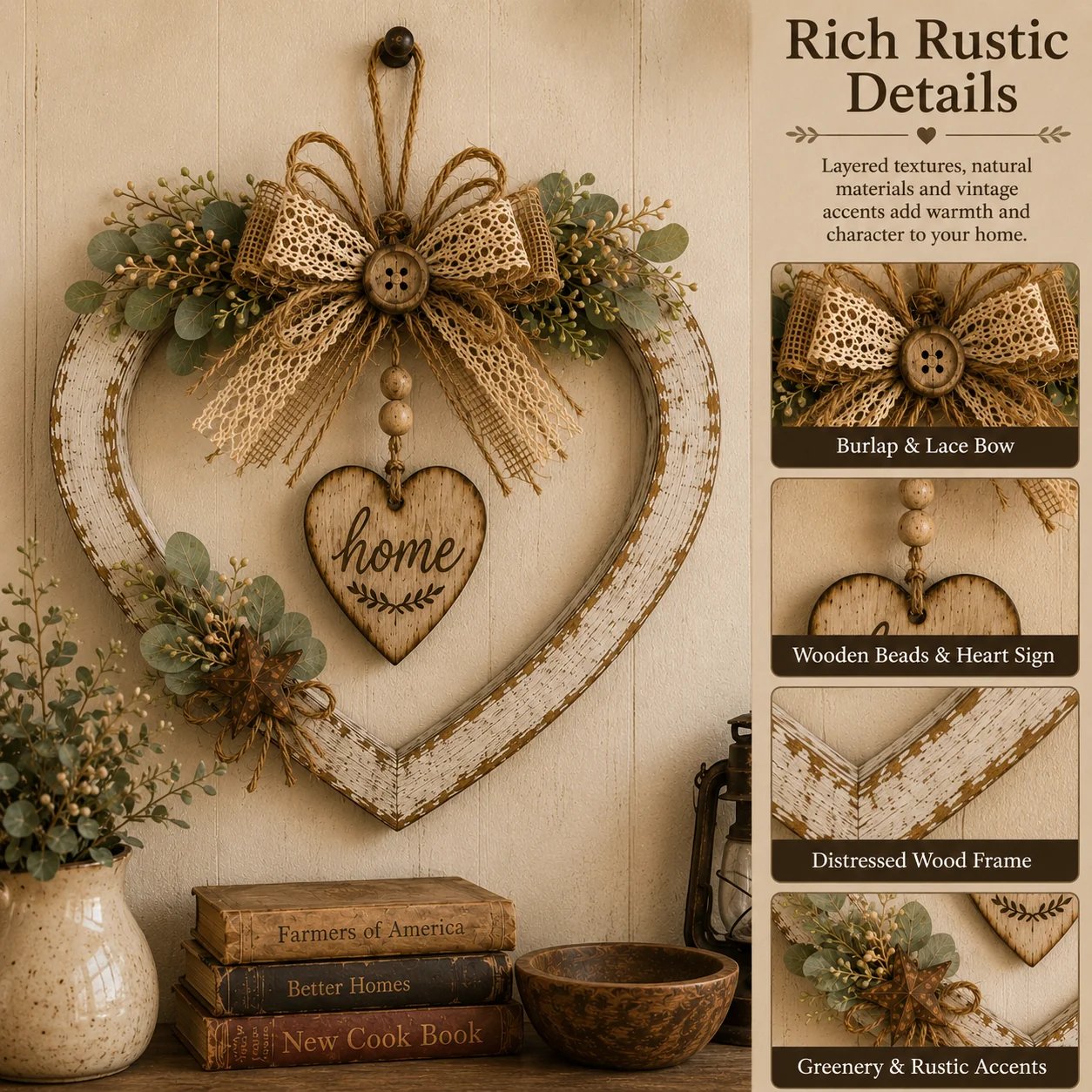 🤎Rustic Farmhouse Heart Wall Decor with“Home”Sign