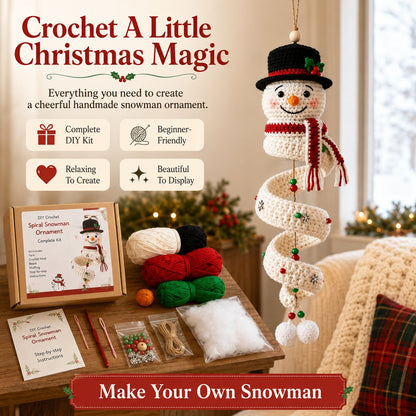 🔥HOT SALE 49% OFF☃️Crochet Snowman Spiral Ornament DIY Kit | Complete Beginner-Friendly Set with Soft Yarn, Crochet Hook, Festive Beads, Snowflakes & Step-by-Step Guide 🧶🎄✨