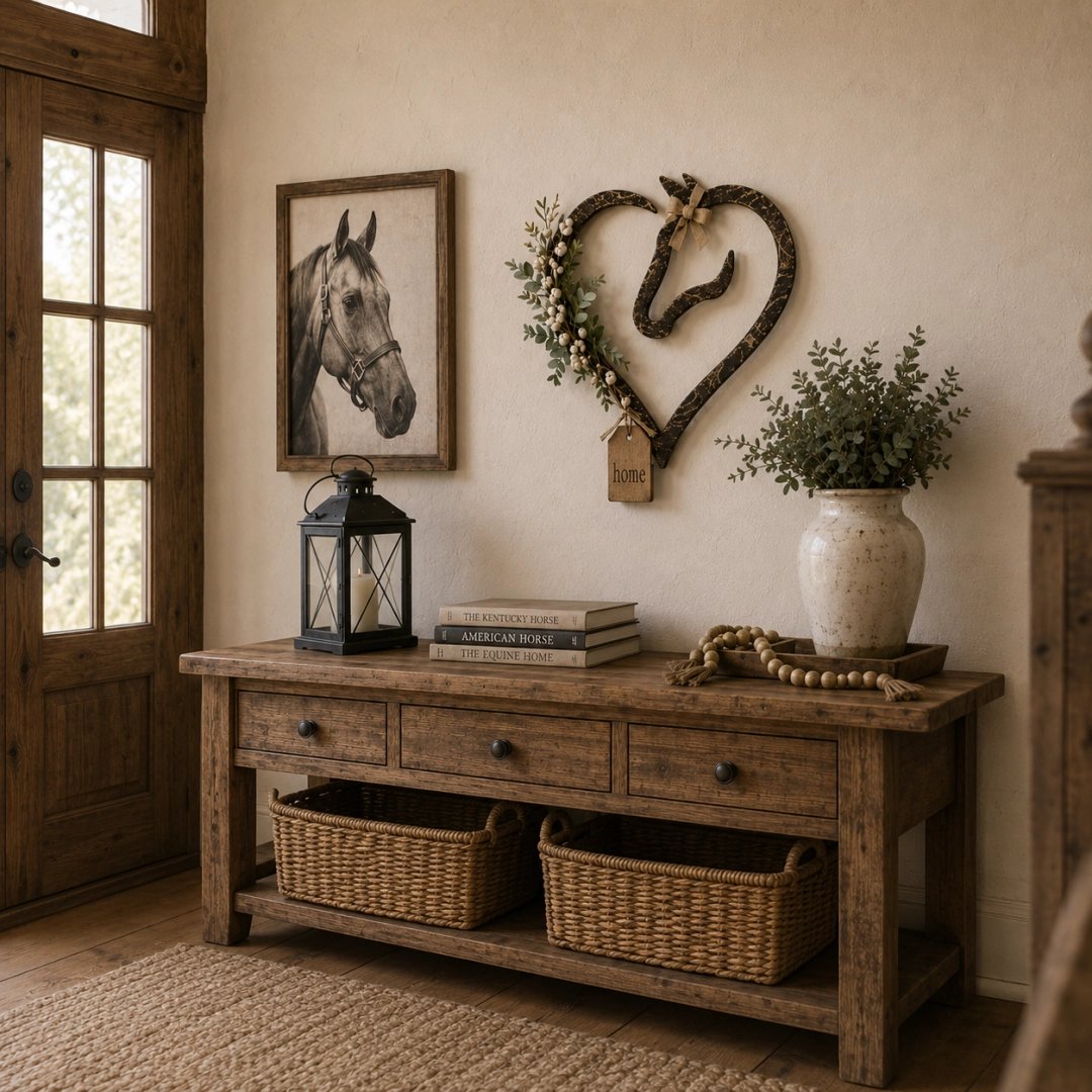 🐎🏠Rustic Horse Heart Wall Decor with Greenery – Farmhouse Equestrian Home Accent