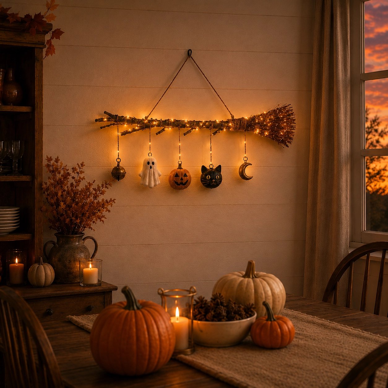 🔥 Limited-Time 49% OFF + Free Shipping 🍂 Lighted Fall Broom Wall Hanging – Cozy Halloween & Autumn Decor