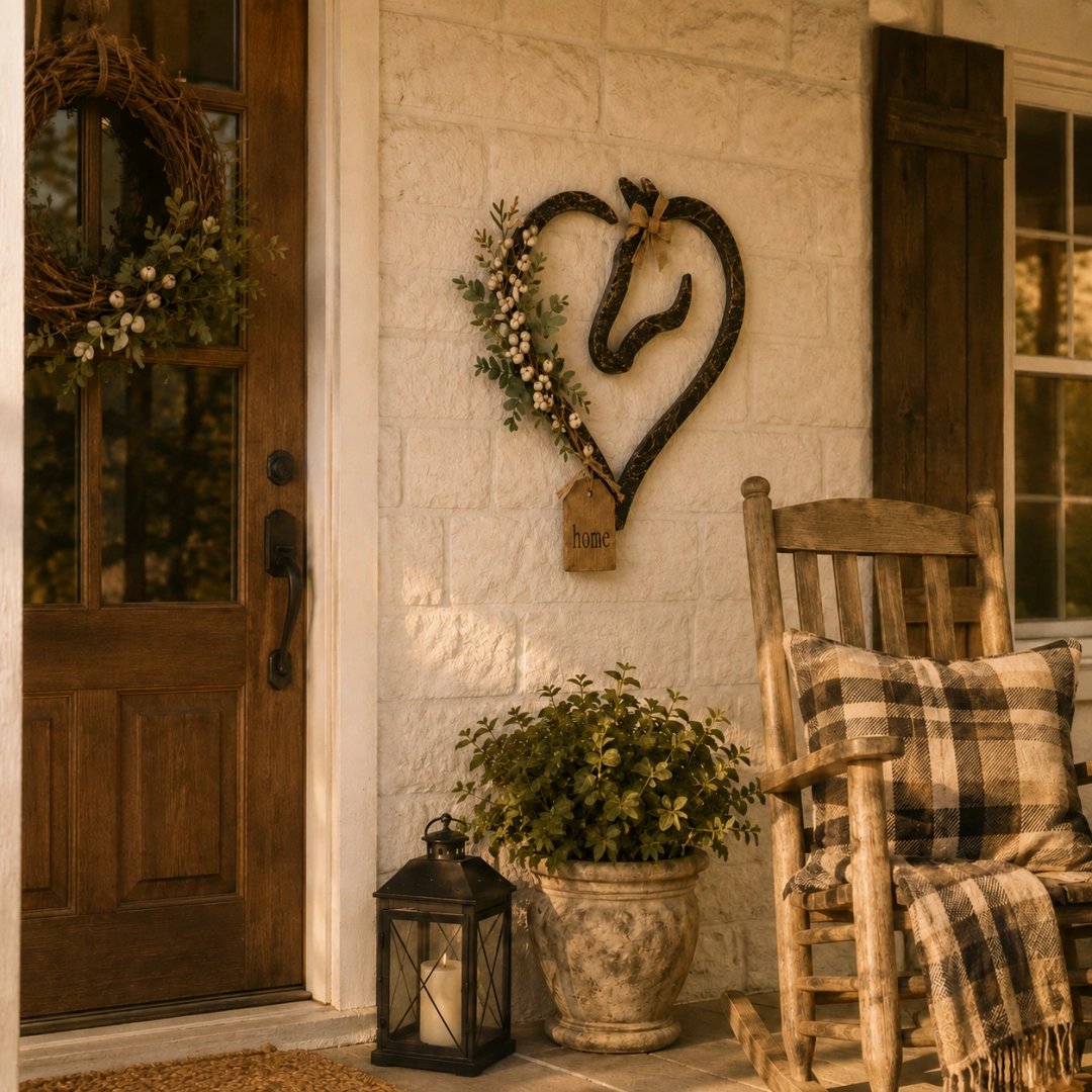 🐎🏠Rustic Horse Heart Wall Decor with Greenery – Farmhouse Equestrian Home Accent