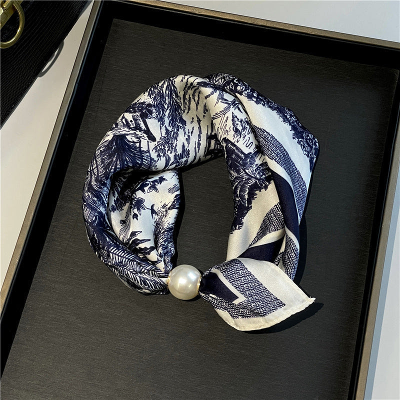 🧣 Pearl Magnetic Closure Scarf Necklace: Elegant 2-in-1 Printed Scarf! ✨