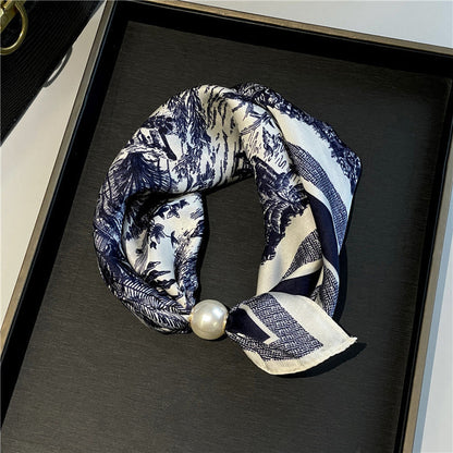🧣 Pearl Magnetic Closure Scarf Necklace: Elegant 2-in-1 Printed Scarf! ✨