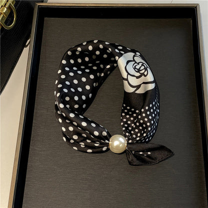 🧣 Pearl Magnetic Closure Scarf Necklace: Elegant 2-in-1 Printed Scarf! ✨