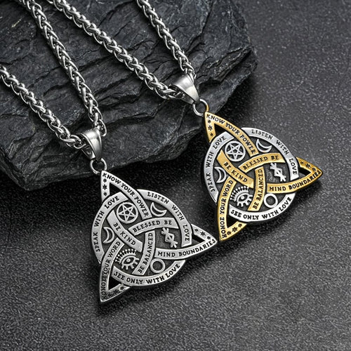 Steel and titanium Triple Goddess Triquetra Necklace Celtic Knot Irish Christian Trinity Knot Pendant