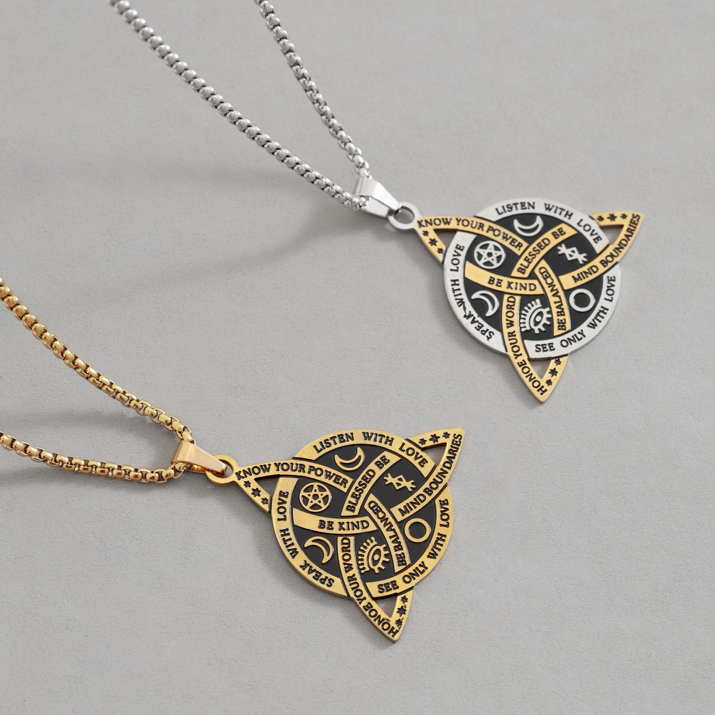 Steel and titanium Triple Goddess Triquetra Necklace Celtic Knot Irish Christian Trinity Knot Pendant