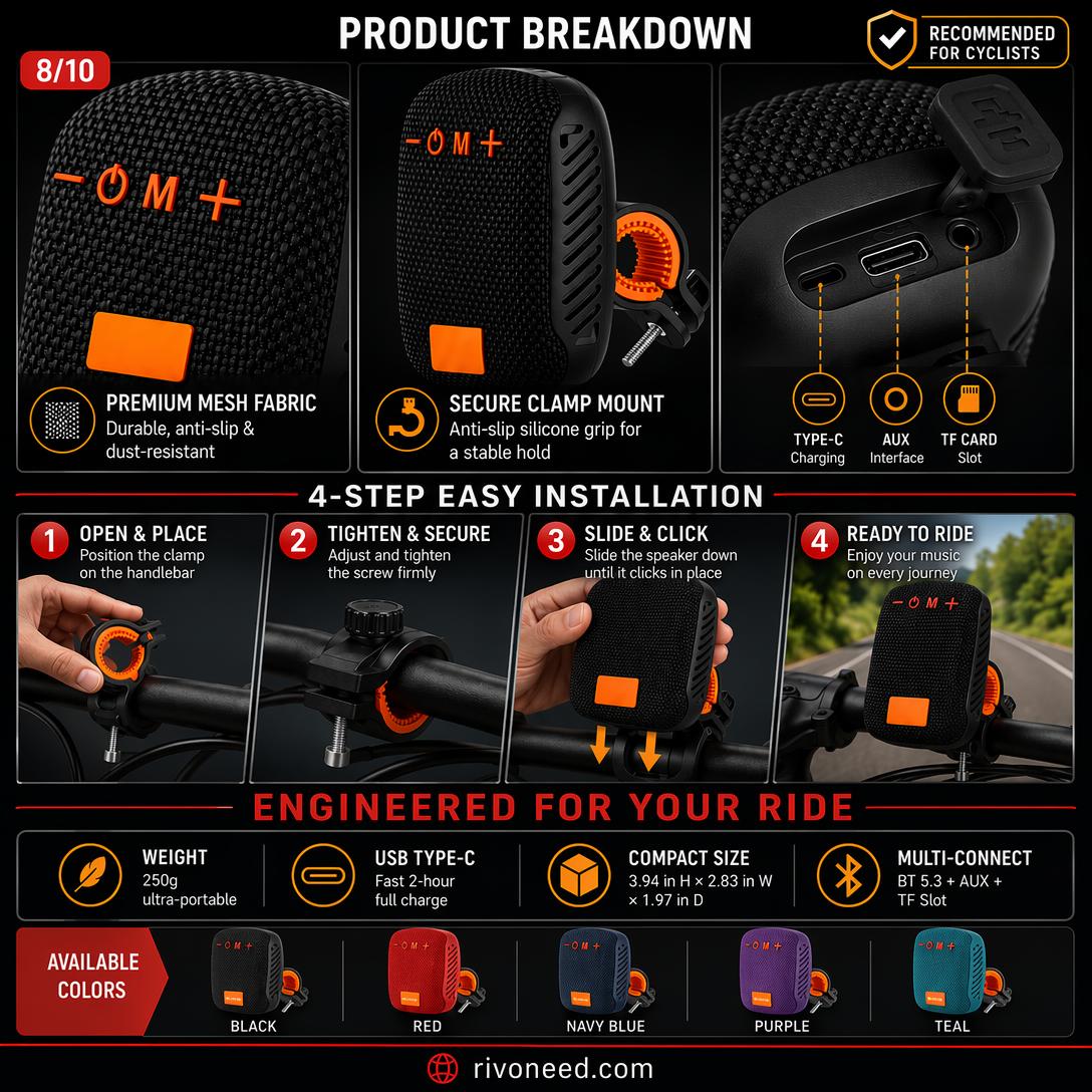 Waterproof Bicycle Bluetooth Speaker with Mounting Bracket