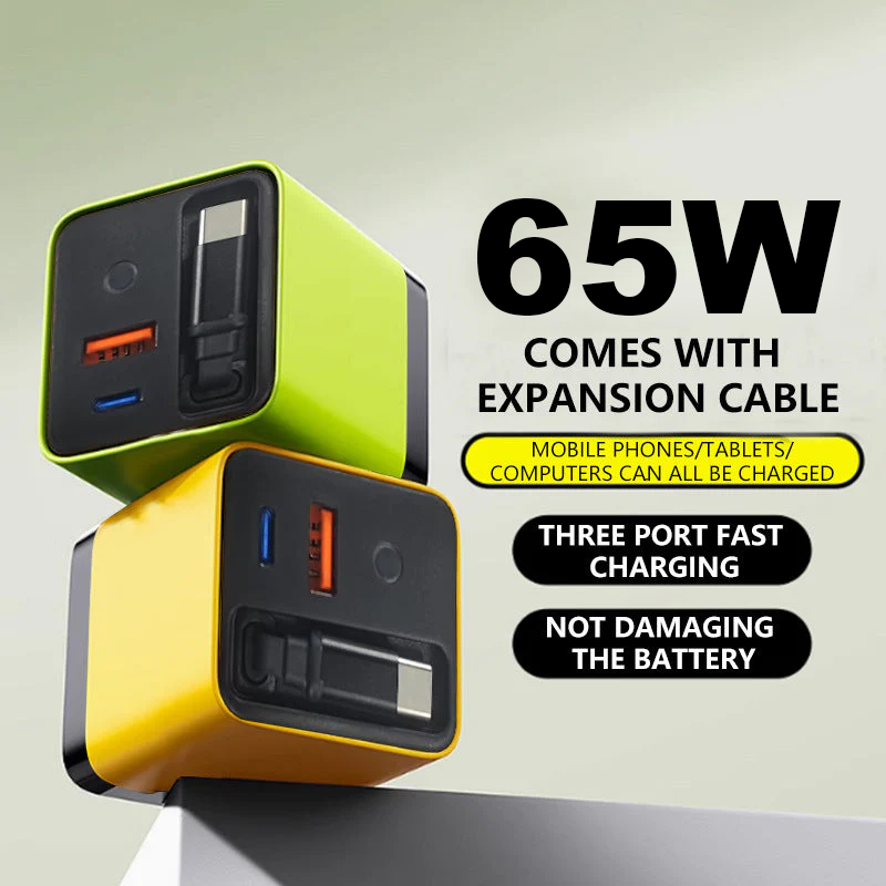 🔥HOT SALE 50% OFF🎁65W Fast Charging Phone Charger Block with Retractable 80cm Type-C Cable
