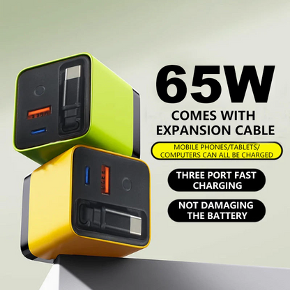 🔥HOT SALE 50% OFF🎁65W Fast Charging Phone Charger Block with Retractable 80cm Type-C Cable