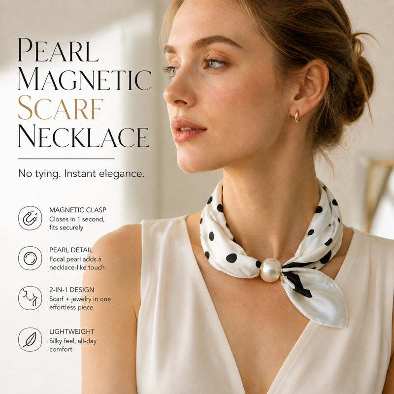 🧣 Pearl Magnetic Closure Scarf Necklace: Elegant 2-in-1 Printed Scarf! ✨
