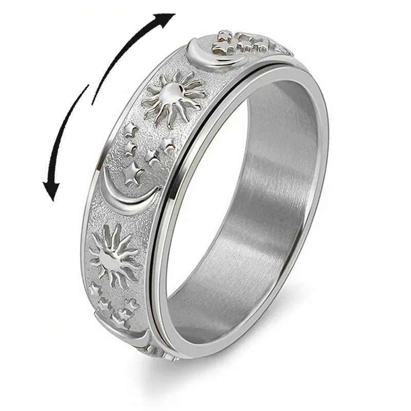 💕 Sun, Moon, and Stars Anxiety Relief Spinner Ring for Couples