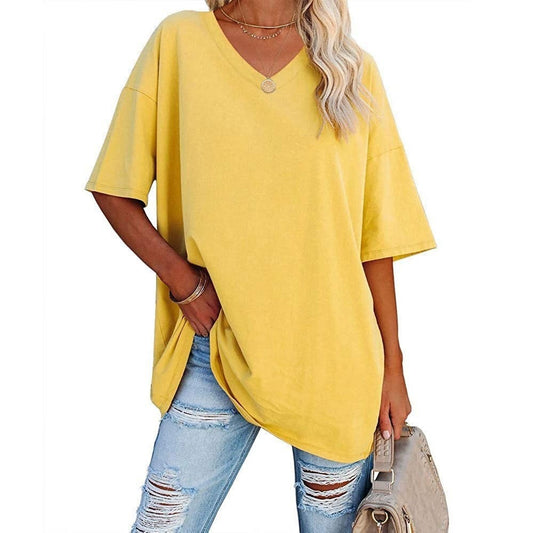 👚 Women's Plus Size V Neck T Shirts Summer Half Sleeve Tees Casual Loose Fit Cotton Tunic Tops 💖