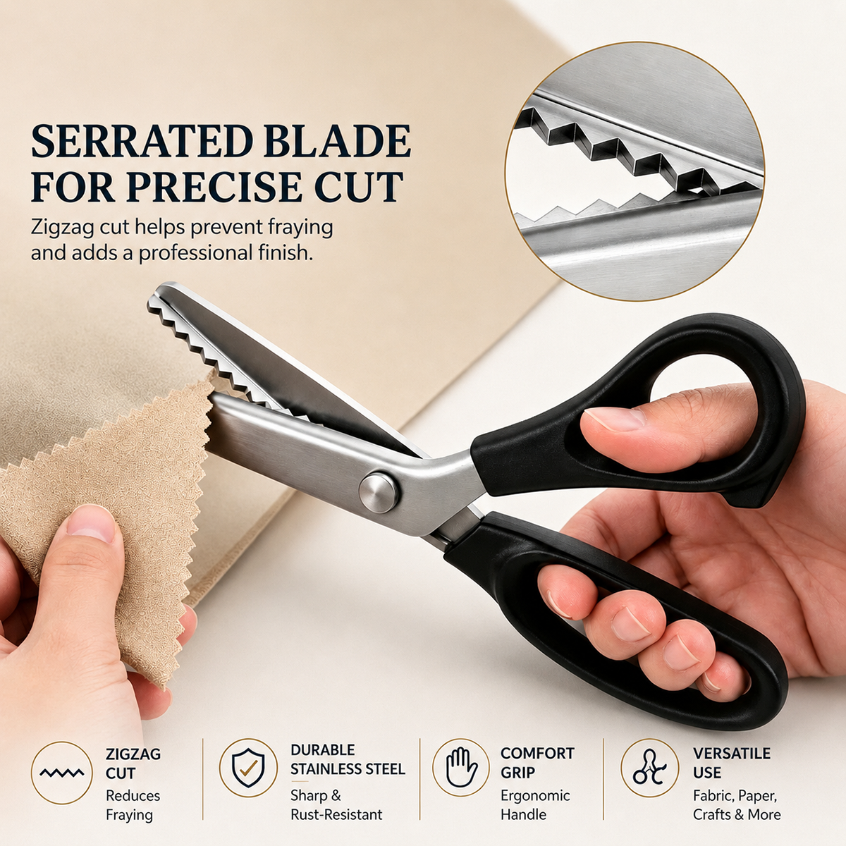 Stainless Steel Pinking Shears – 9.1" Zig Zag Fabric Scissors for Sewing, Quilting, Dressmaking & DIY Crafts
