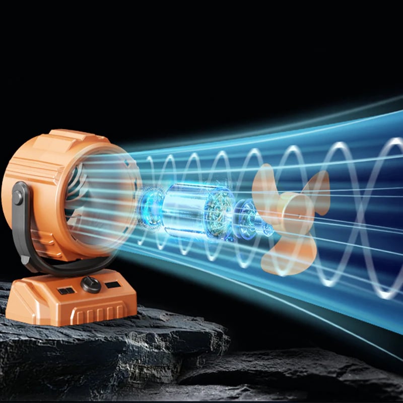 100-Speed Turbo Camping Fan – Rechargeable & powerful – Compact, quiet & long battery life – perfect for tents, RVs or outdoor workspaces 🔋⛺✨