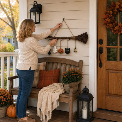 🔥 Limited-Time 49% OFF + Free Shipping 🍂 Lighted Fall Broom Wall Hanging – Cozy Halloween & Autumn Decor
