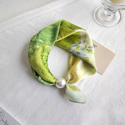 🧣 Pearl Magnetic Closure Scarf Necklace: Elegant 2-in-1 Printed Scarf! ✨