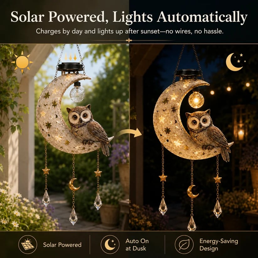 🦉🌙Solar Owl Moon Garden Light