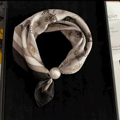 🧣 Pearl Magnetic Closure Scarf Necklace: Elegant 2-in-1 Printed Scarf! ✨