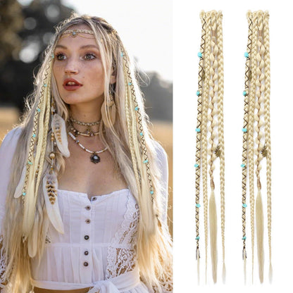 🌿🎨 Boho Beaded Clip-In Braids – Effortless Festival & Everyday Hair Transformation(✨2Pcs)