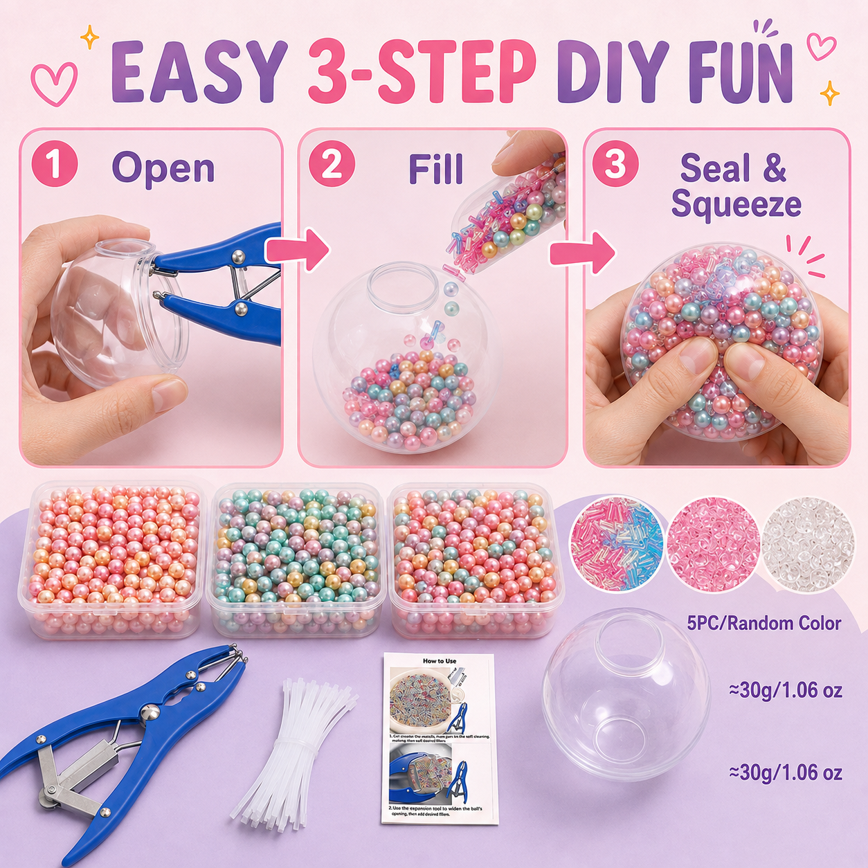 🔥HOT SALE 50% OFF🎁 ✨ DIY Stress Ball Making Kit, Includes 6 Filling Packs, 10 Transparent Blank Soft Skins, Expansion Tool, Ideal for Adult Stress Relief, Squishy Maker