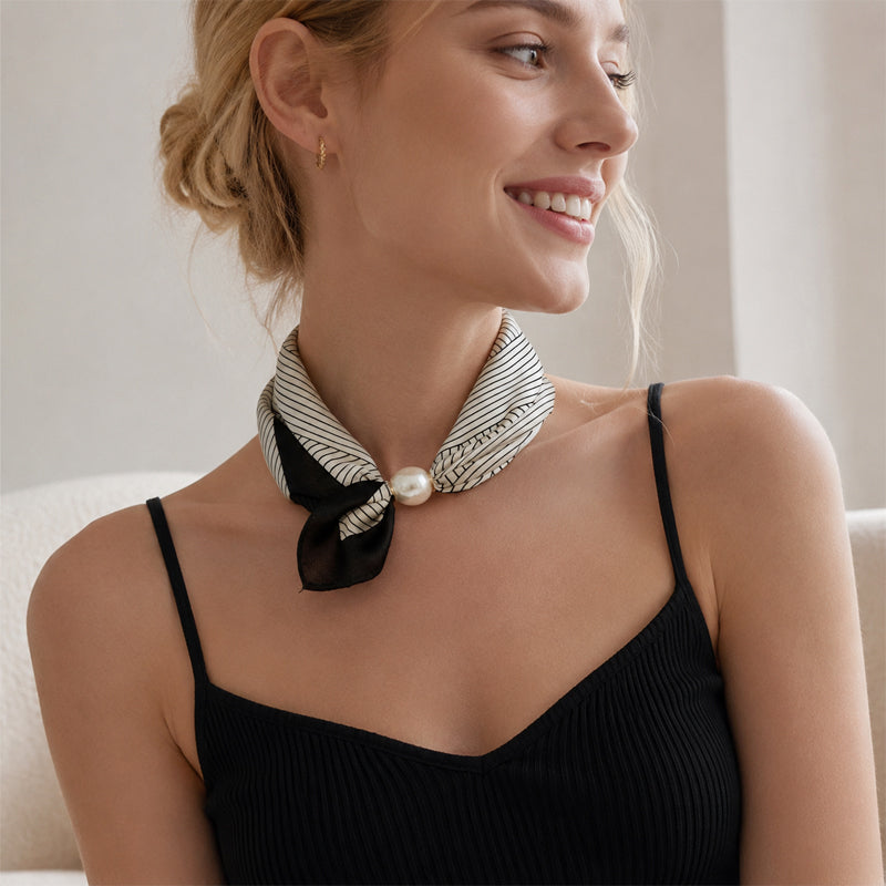 🧣 Pearl Magnetic Closure Scarf Necklace: Elegant 2-in-1 Printed Scarf! ✨