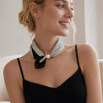 🧣 Pearl Magnetic Closure Scarf Necklace: Elegant 2-in-1 Printed Scarf! ✨
