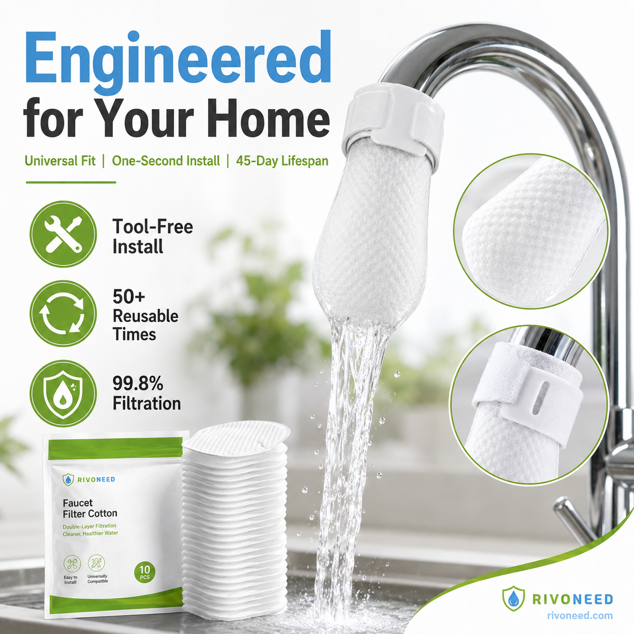 ⏰60%OFF⚡50K+ SOLD!💥Anti-Splash Kitchen Faucet Cotton Filter for Sediment & Rust Removal