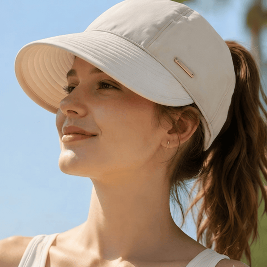 🧢Women's Wide Brim Sun Visor Hat – Open Top Ponytail Friendly Design