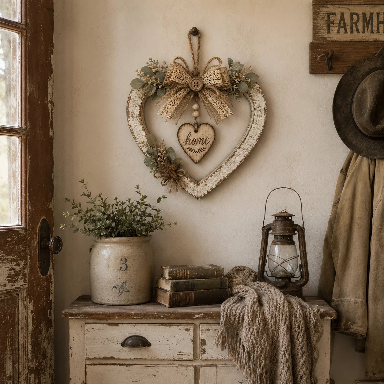 🤎Rustic Farmhouse Heart Wall Decor with“Home”Sign