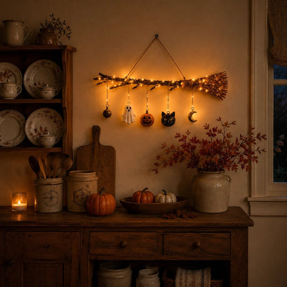 🔥 Limited-Time 49% OFF + Free Shipping 🍂 Lighted Fall Broom Wall Hanging – Cozy Halloween & Autumn Decor