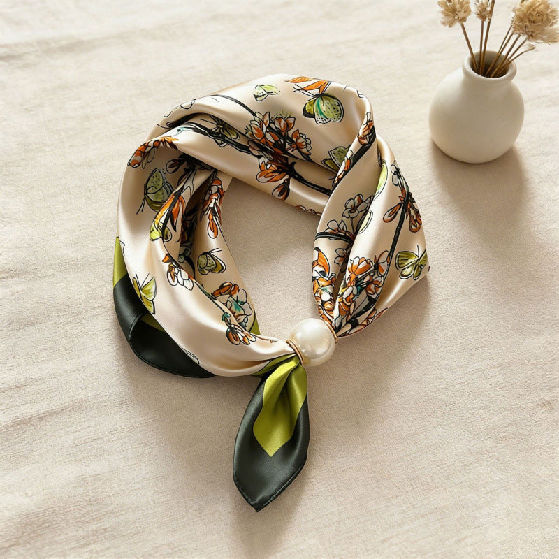 🧣 Pearl Magnetic Closure Scarf Necklace: Elegant 2-in-1 Printed Scarf! ✨