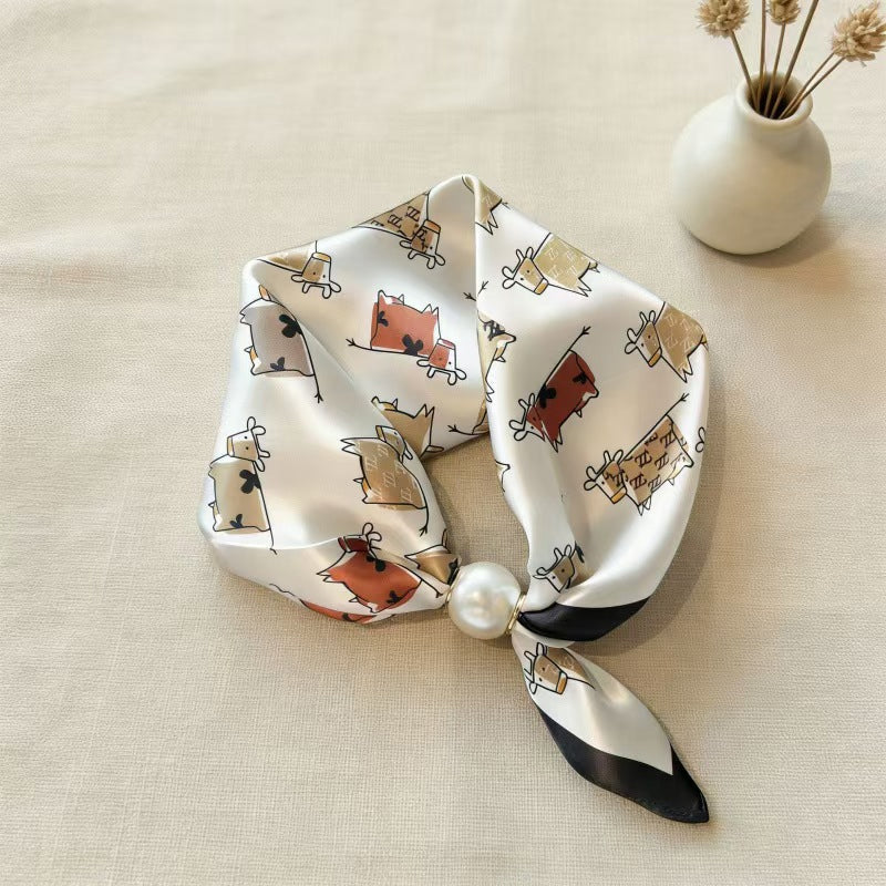 🧣 Pearl Magnetic Closure Scarf Necklace: Elegant 2-in-1 Printed Scarf! ✨