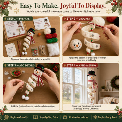 🔥HOT SALE 49% OFF☃️Crochet Snowman Spiral Ornament DIY Kit | Complete Beginner-Friendly Set with Soft Yarn, Crochet Hook, Festive Beads, Snowflakes & Step-by-Step Guide 🧶🎄✨