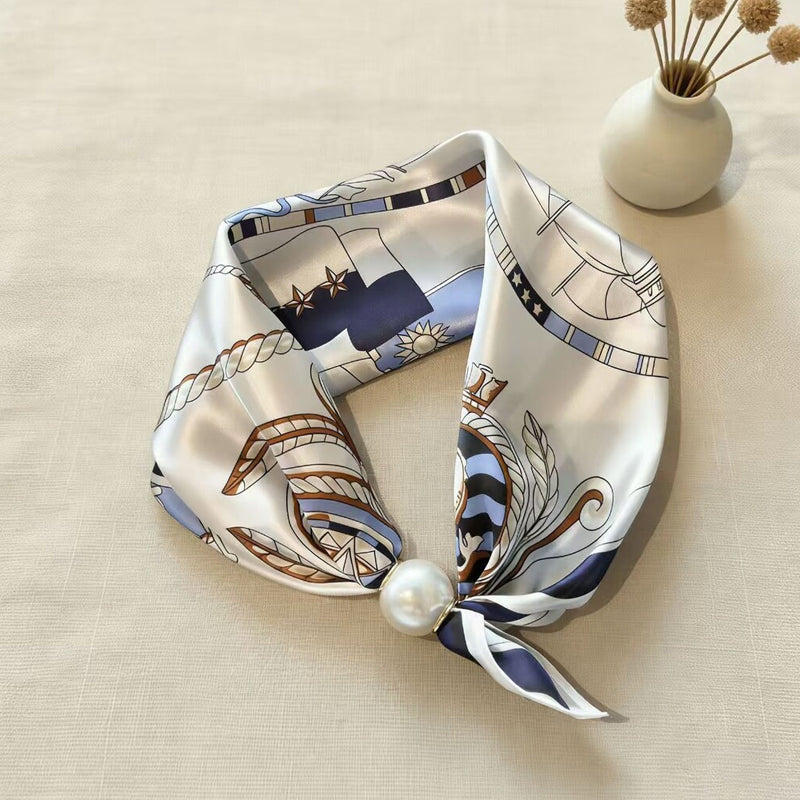 🧣 Pearl Magnetic Closure Scarf Necklace: Elegant 2-in-1 Printed Scarf! ✨