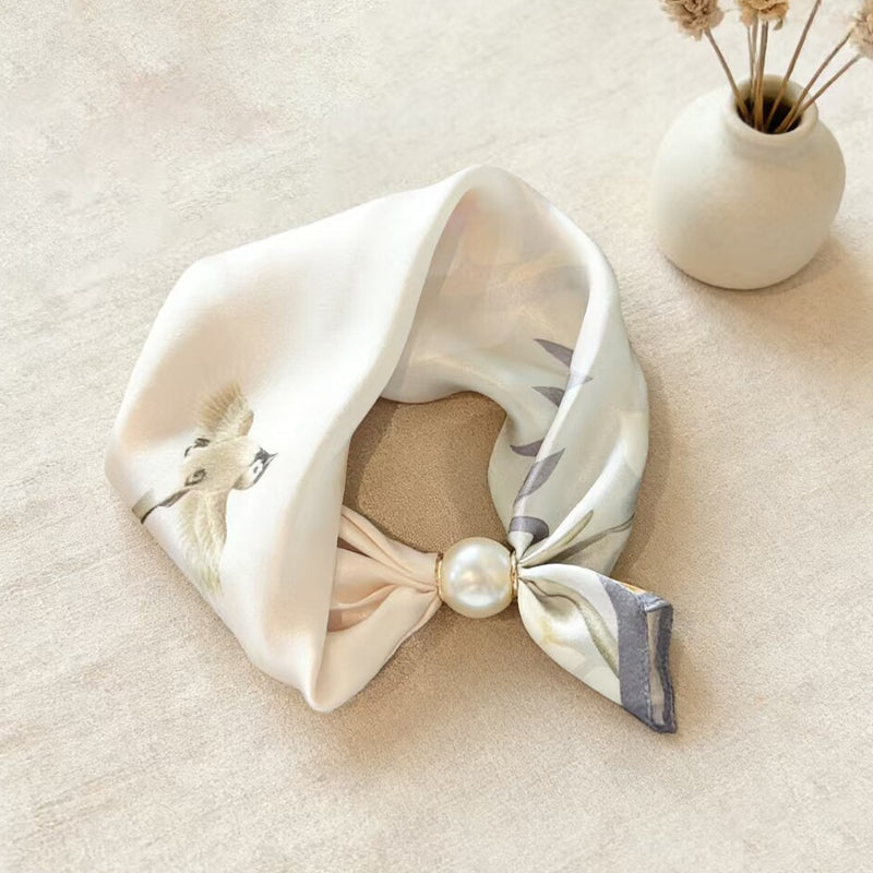 🧣 Pearl Magnetic Closure Scarf Necklace: Elegant 2-in-1 Printed Scarf! ✨