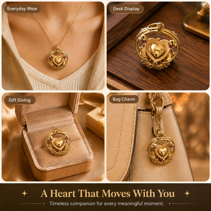 💛 Vintage Gear‑Style Heart Charm Necklace