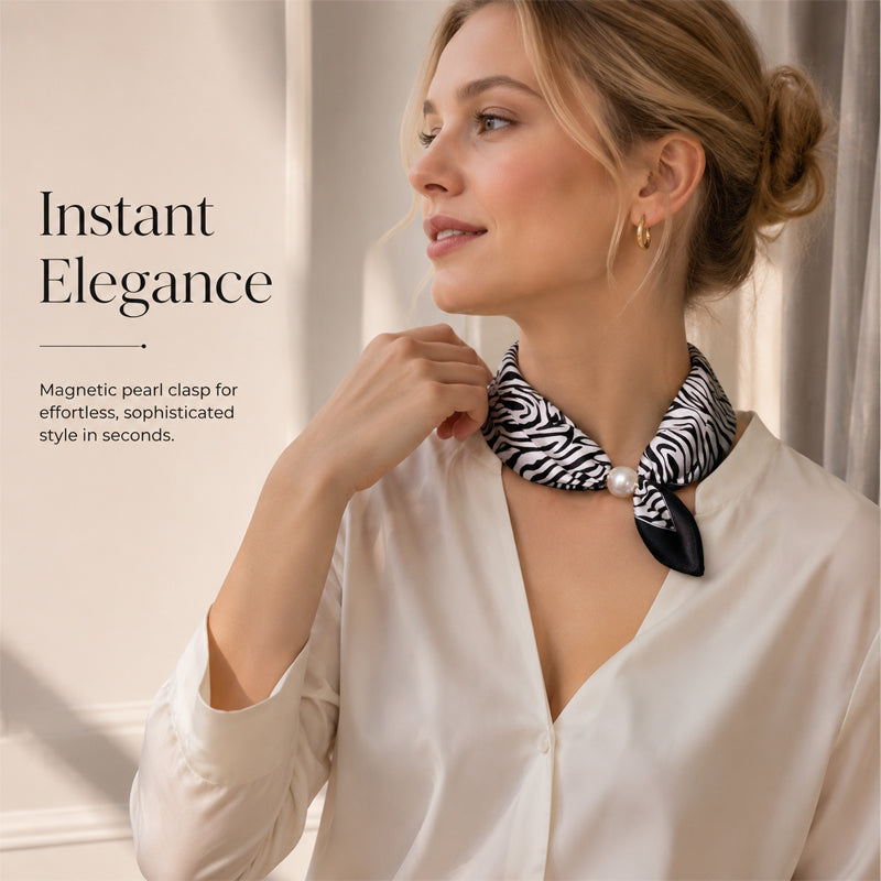 🧣 Pearl Magnetic Closure Scarf Necklace: Elegant 2-in-1 Printed Scarf! ✨