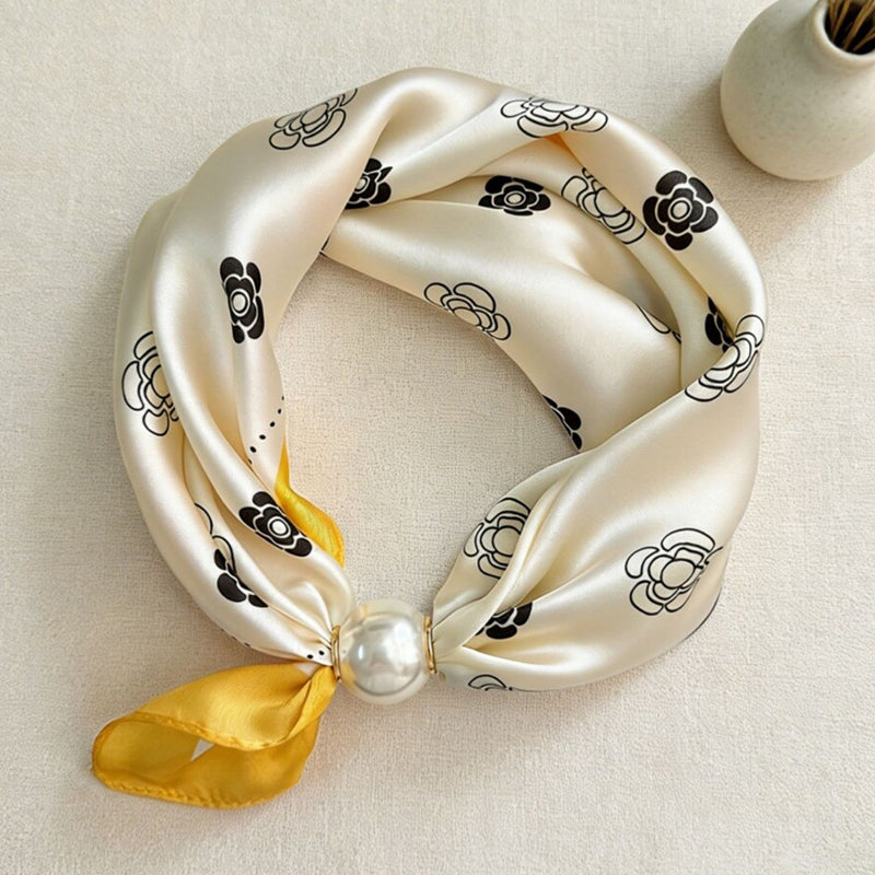 🧣 Pearl Magnetic Closure Scarf Necklace: Elegant 2-in-1 Printed Scarf! ✨