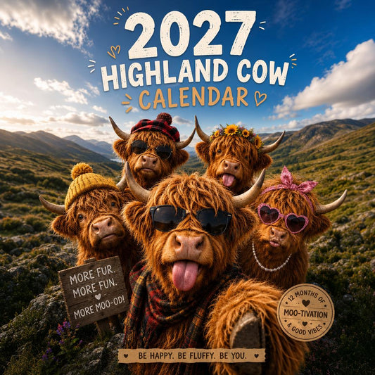 2027 Funny Highland Cows Wall Calendar | A4 Hanging Calendar