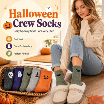 🔥🔥🔥Split price down to £2.17 each🎃Halloween Embroidered Crew Socks🧦