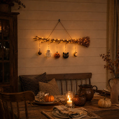 🔥 Limited-Time 49% OFF + Free Shipping 🍂 Lighted Fall Broom Wall Hanging – Cozy Halloween & Autumn Decor