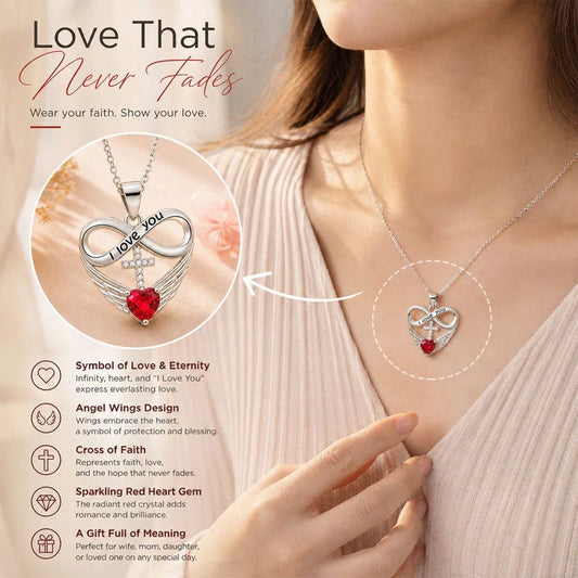 Infinity Heart Cross Necklace with Wing Pendant – Faith & Eternal Love ✨