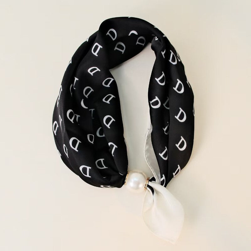 🧣 Pearl Magnetic Closure Scarf Necklace: Elegant 2-in-1 Printed Scarf! ✨